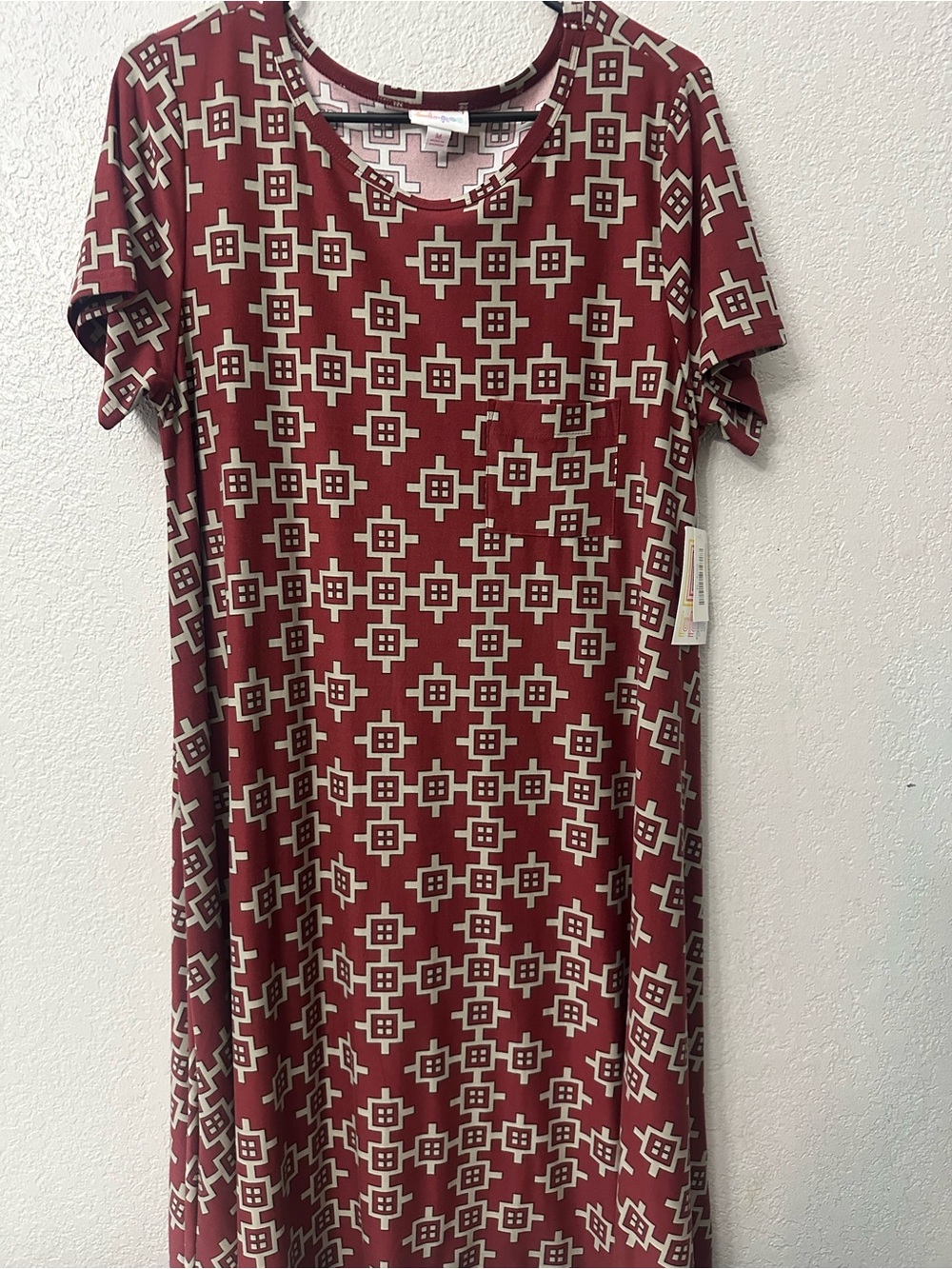 Casual Geometric Print Short-Sleeve Dress - Burgundy